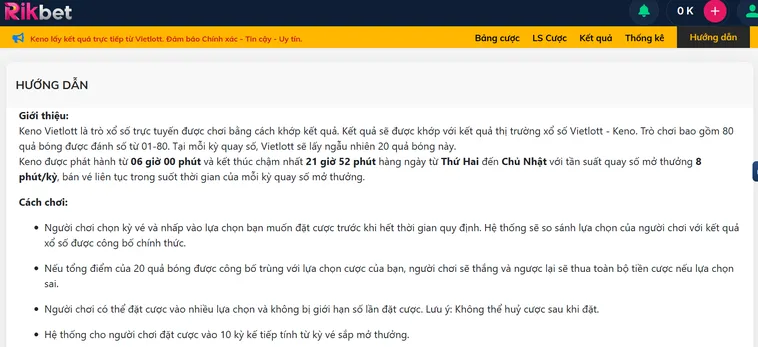 Khám Phá Keno Vietlottt Tại RikBet Với Tỷ Lệ Trả Thưởng Siêu Cao Hấp Dẫn