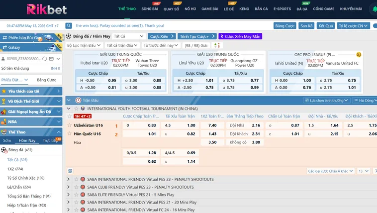 Thể Thao SABA Sports RikBet Trải Nghiệm Đẳng Cấp Thắng Cược Khủng Mỗi Ngày