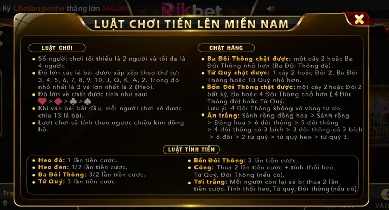 Trải Nghiệm Đỉnh Cao Tiến Lên Miền Nam Tại RikBet Với Tỷ Lệ Thắng Khủng